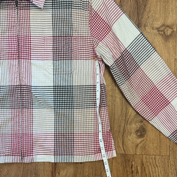 Red, Black and White Plaid Zip Up Collard Cottagecore 100% Cotton Jacket - Picture 13 of 14